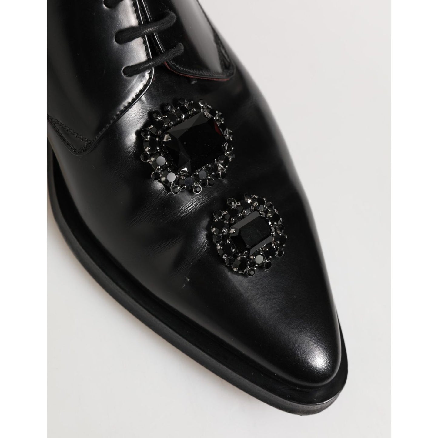 Dolce & Gabbana Black Leather Jeweled Crystals Derby Shoes Dolce & Gabbana