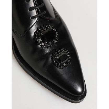Dolce & Gabbana Black Leather Jeweled Crystals Derby Shoes Dolce & Gabbana