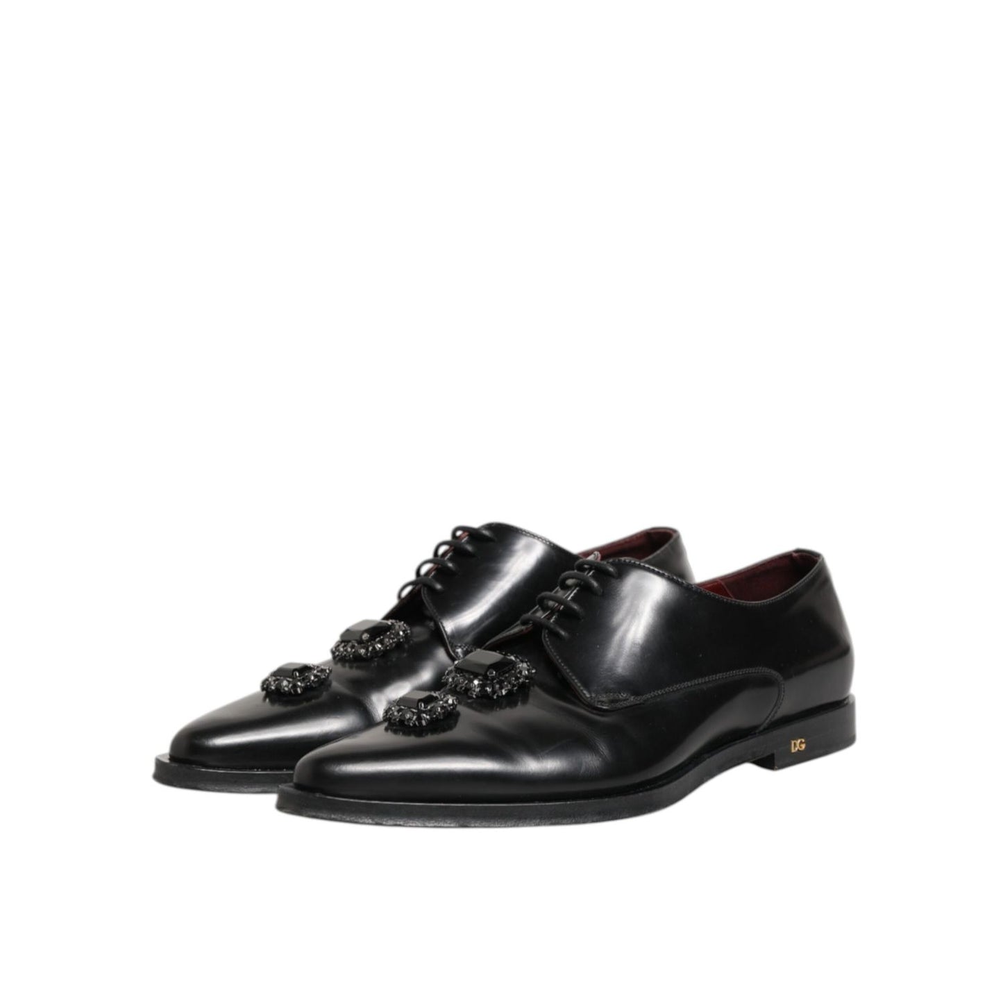Dolce & Gabbana Black Leather Jeweled Crystals Derby Shoes Dolce & Gabbana