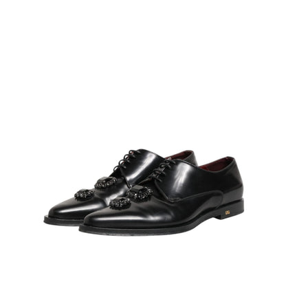 Dolce & Gabbana Black Leather Jeweled Crystals Derby Shoes Dolce & Gabbana