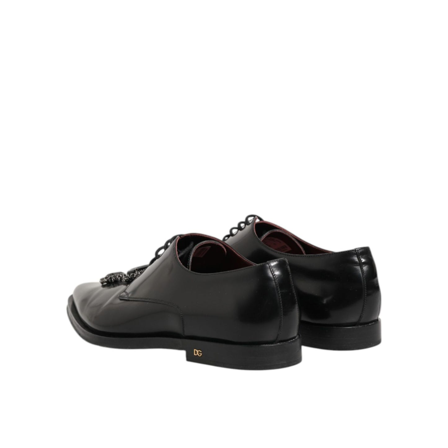 Dolce & Gabbana Black Leather Jeweled Crystals Derby Shoes Dolce & Gabbana