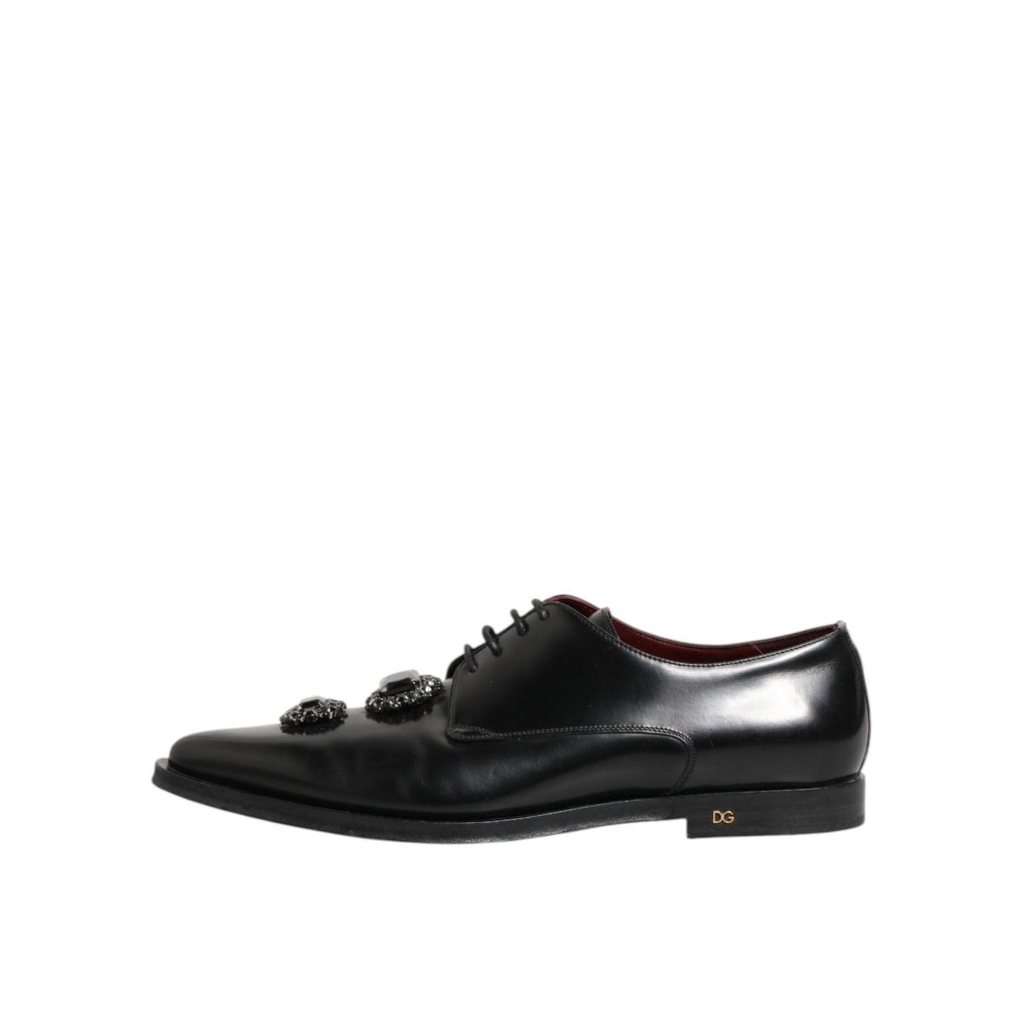 Dolce & Gabbana Black Leather Jeweled Crystals Derby Shoes Dolce & Gabbana
