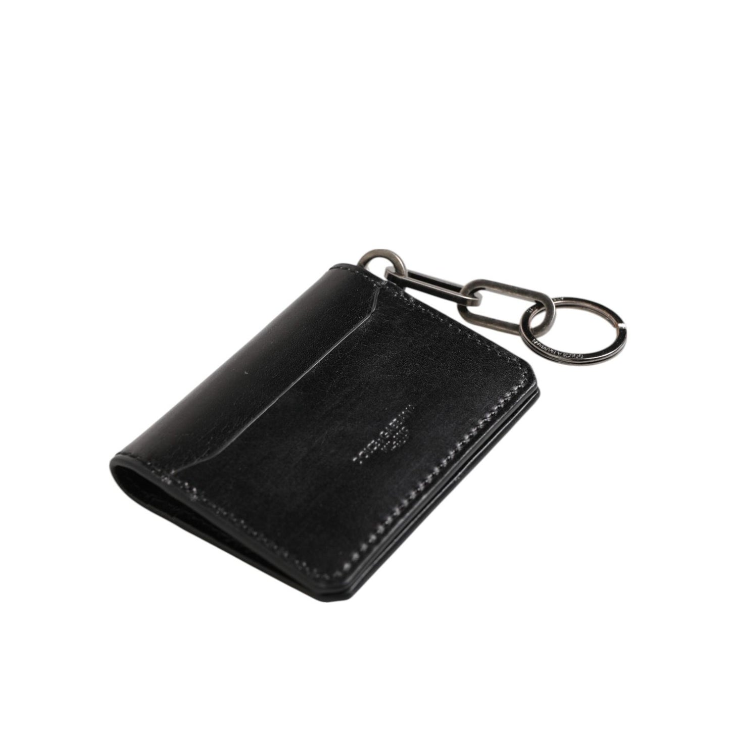 Dolce & Gabbana Black Leather Logo Embossed Key Chain Card Holder Wallet