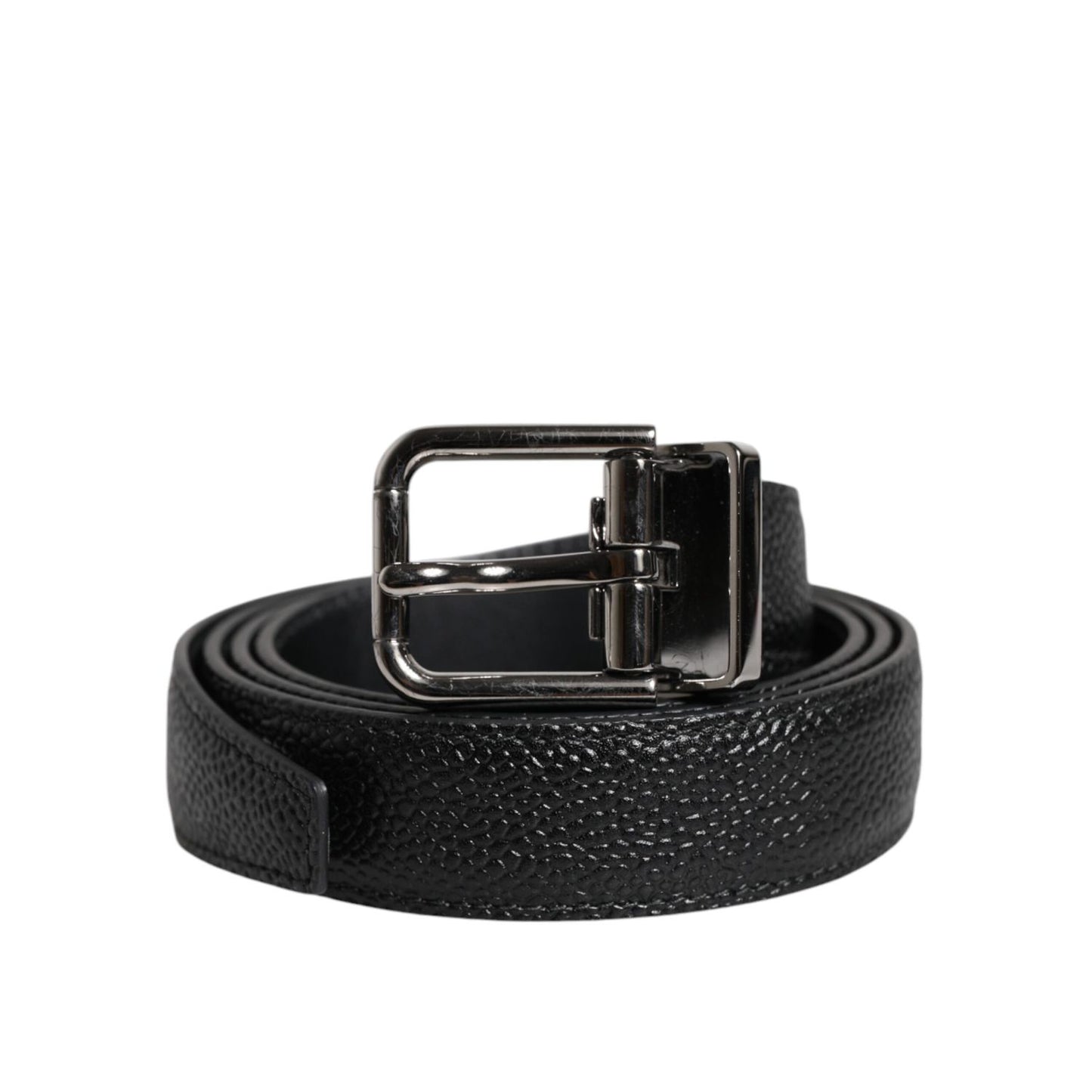 Dolce & Gabbana Black Textured Leather Silver Metal Buckle Men Belt Dolce & Gabbana