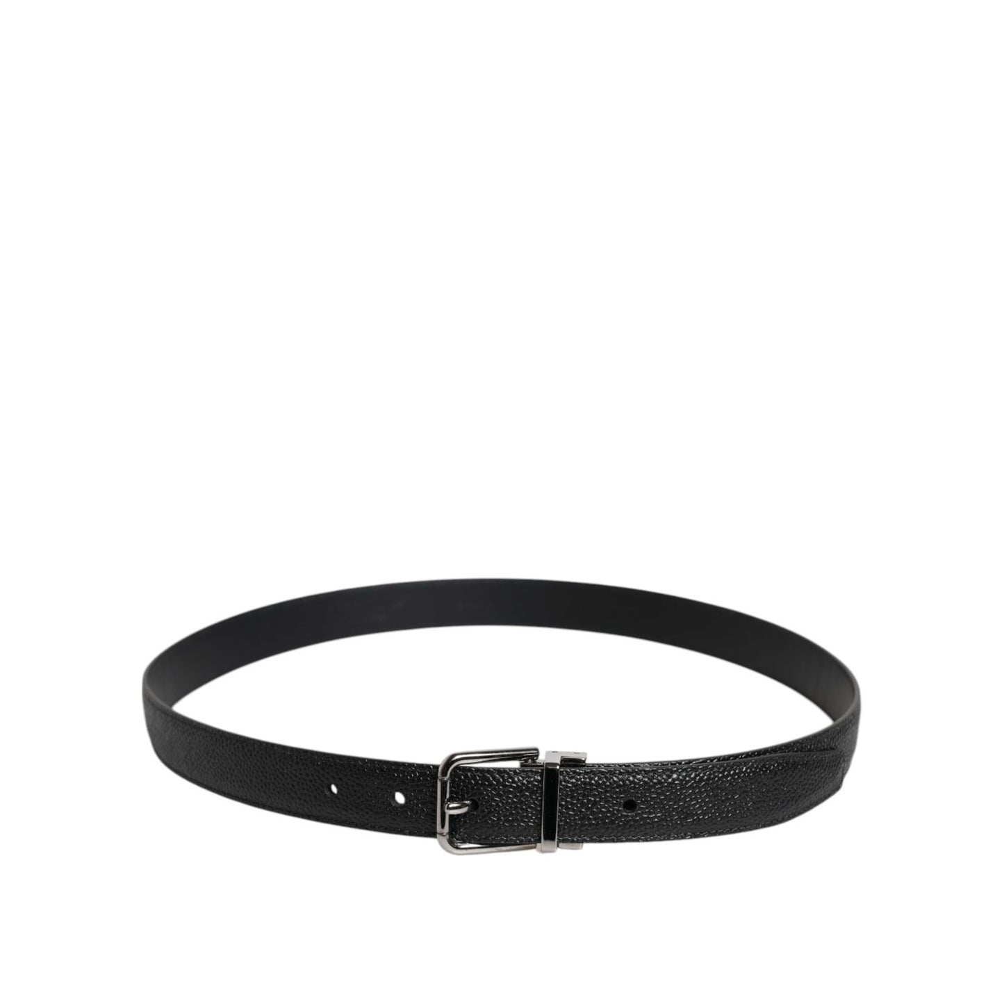 Dolce & Gabbana Black Textured Leather Silver Metal Buckle Men Belt Dolce & Gabbana