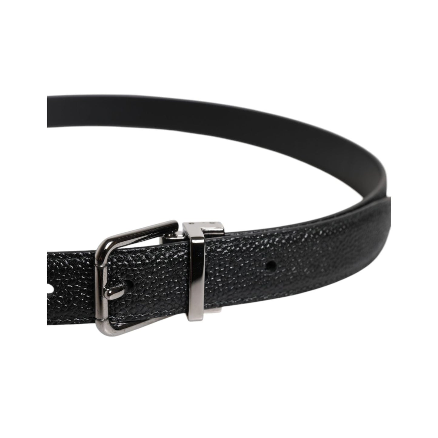 Dolce & Gabbana Black Textured Leather Silver Metal Buckle Men Belt Dolce & Gabbana