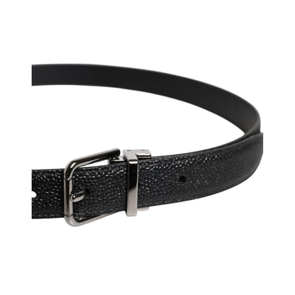 Dolce & Gabbana Black Textured Leather Silver Metal Buckle Men Belt Dolce & Gabbana
