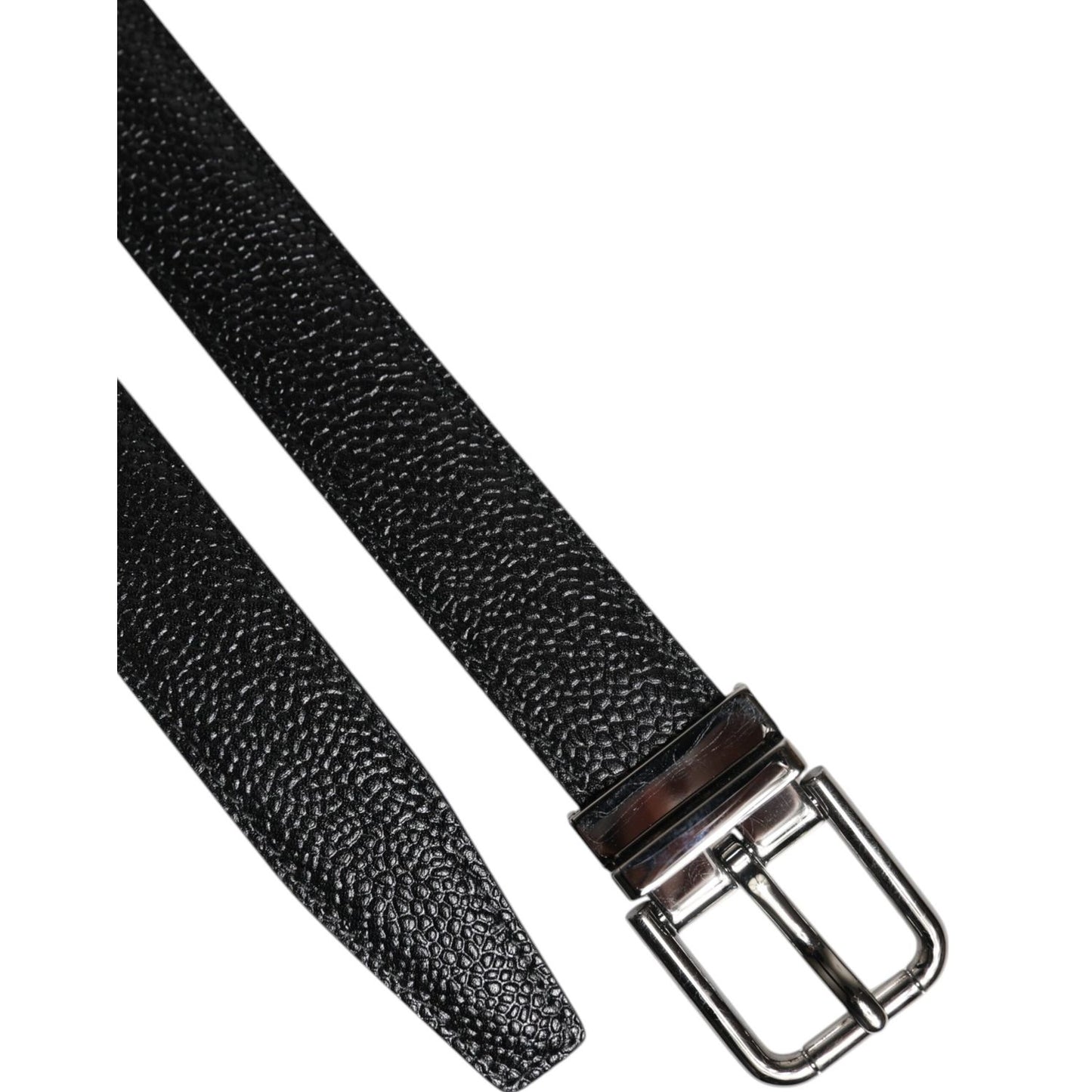 Dolce & Gabbana Black Textured Leather Silver Metal Buckle Men Belt Dolce & Gabbana