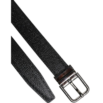 Dolce & Gabbana Black Textured Leather Silver Metal Buckle Men Belt Dolce & Gabbana