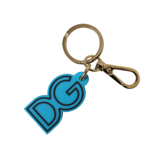 Dolce & Gabbana Blue Rubber Gold Tone Metal DG Logo Keyring Keychain