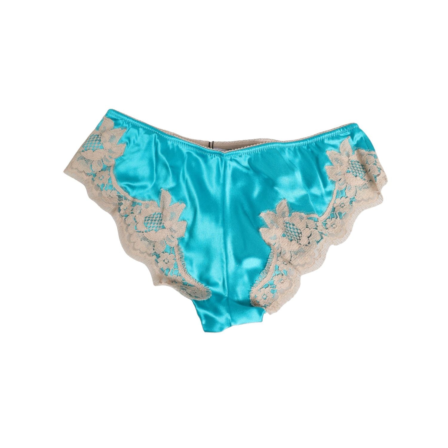 Dolce & Gabbana Blue Silk Satin Floral Lace Trim New Slip Underwear