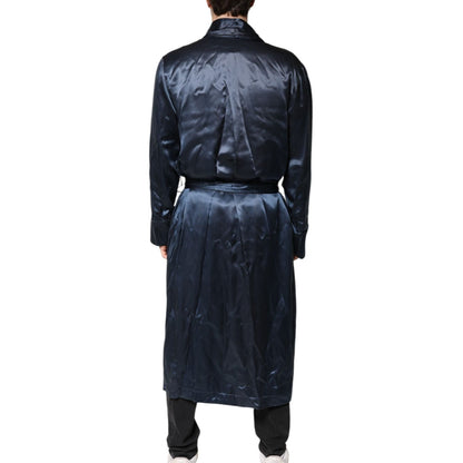 Dolce & Gabbana Blue Solid Silk Men Wrap Robe Coat Jacket 1728,67345645728,Blue,Clothing,Dolce & Gabbana,IT46 | S,Jackets - Men - Clothing,Material: 100% Silk,Men,Men - Clothing,Preowned / Defect,Robes - Sleepwear - Clothing,Sleepwear - Clothing