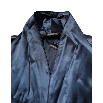 Dolce & Gabbana Blue Solid Silk Men Wrap Robe Coat Jacket 1728,67345645728,Blue,Clothing,Dolce & Gabbana,IT46 | S,Jackets - Men - Clothing,Material: 100% Silk,Men,Men - Clothing,Preowned / Defect,Robes - Sleepwear - Clothing,Sleepwear - Clothing