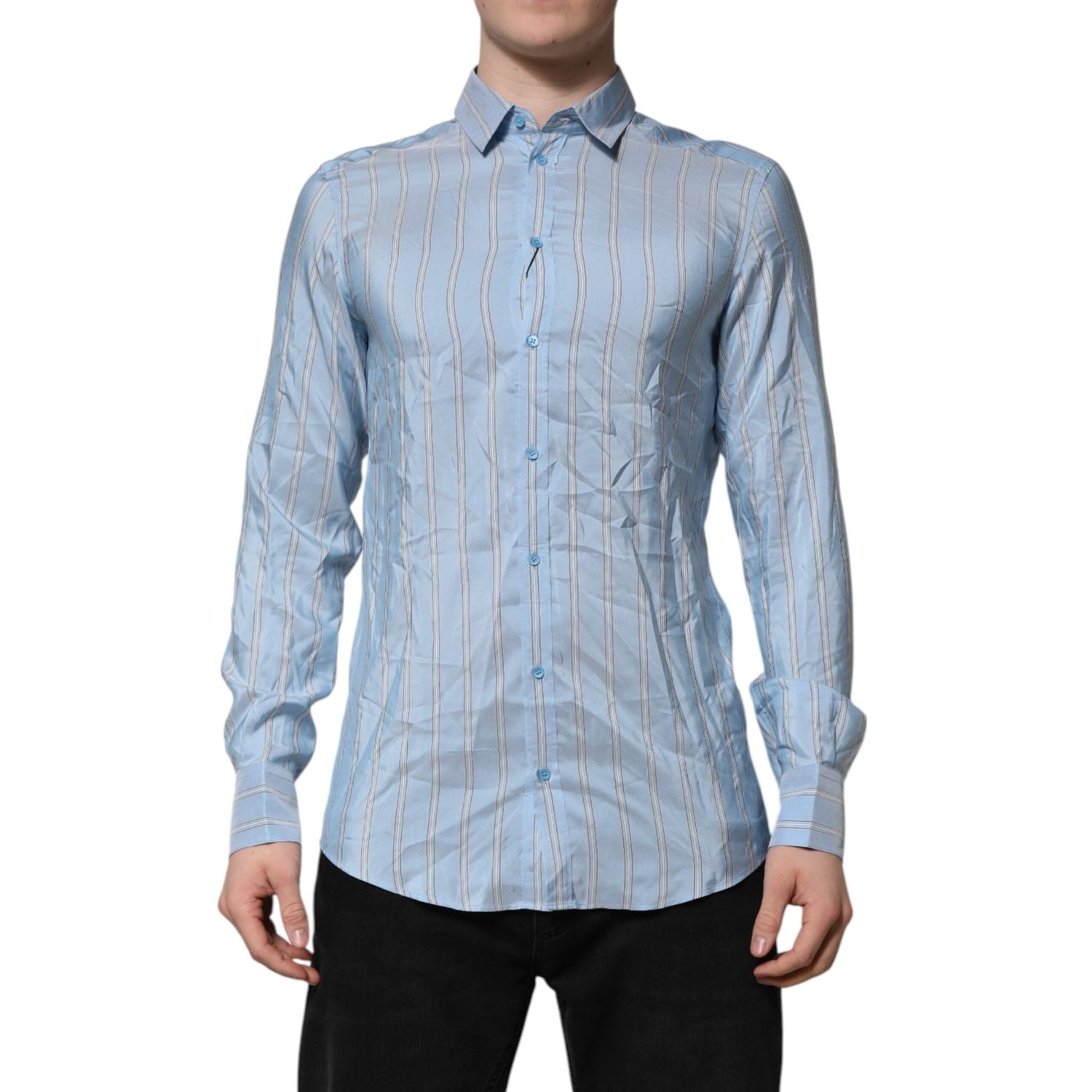 Dolce & Gabbana Blue Striped MARTINI Long Sleeve Dress Shirt