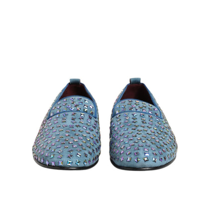 Dolce & Gabbana Blue Suede Studded Dress Men Loafers Shoes