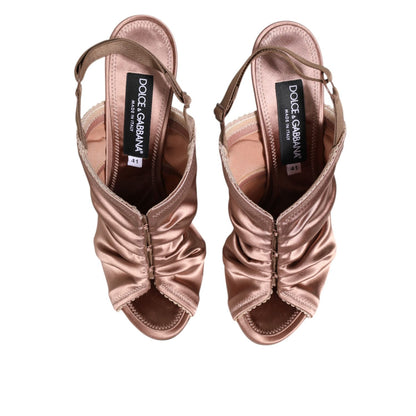 Dolce & Gabbana Bronze Satin Ruched Slingback Sandals Shoes Dolce & Gabbana