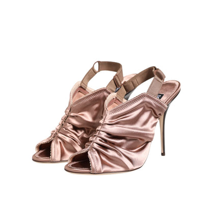 Dolce & Gabbana Bronze Satin Ruched Slingback Sandals Shoes Dolce & Gabbana