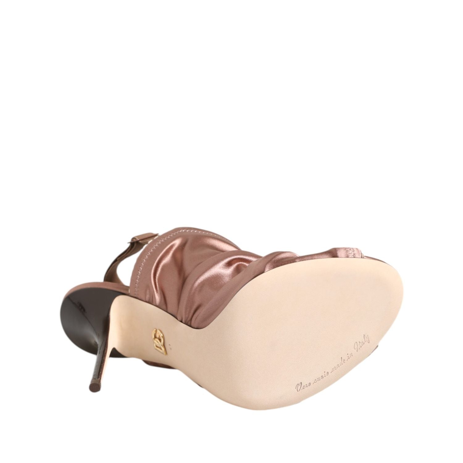 Dolce & Gabbana Bronze Satin Ruched Slingback Sandals Shoes