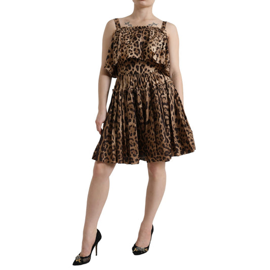 Dolce & Gabbana Brown Leopard Print Sleeveless A-line Dress