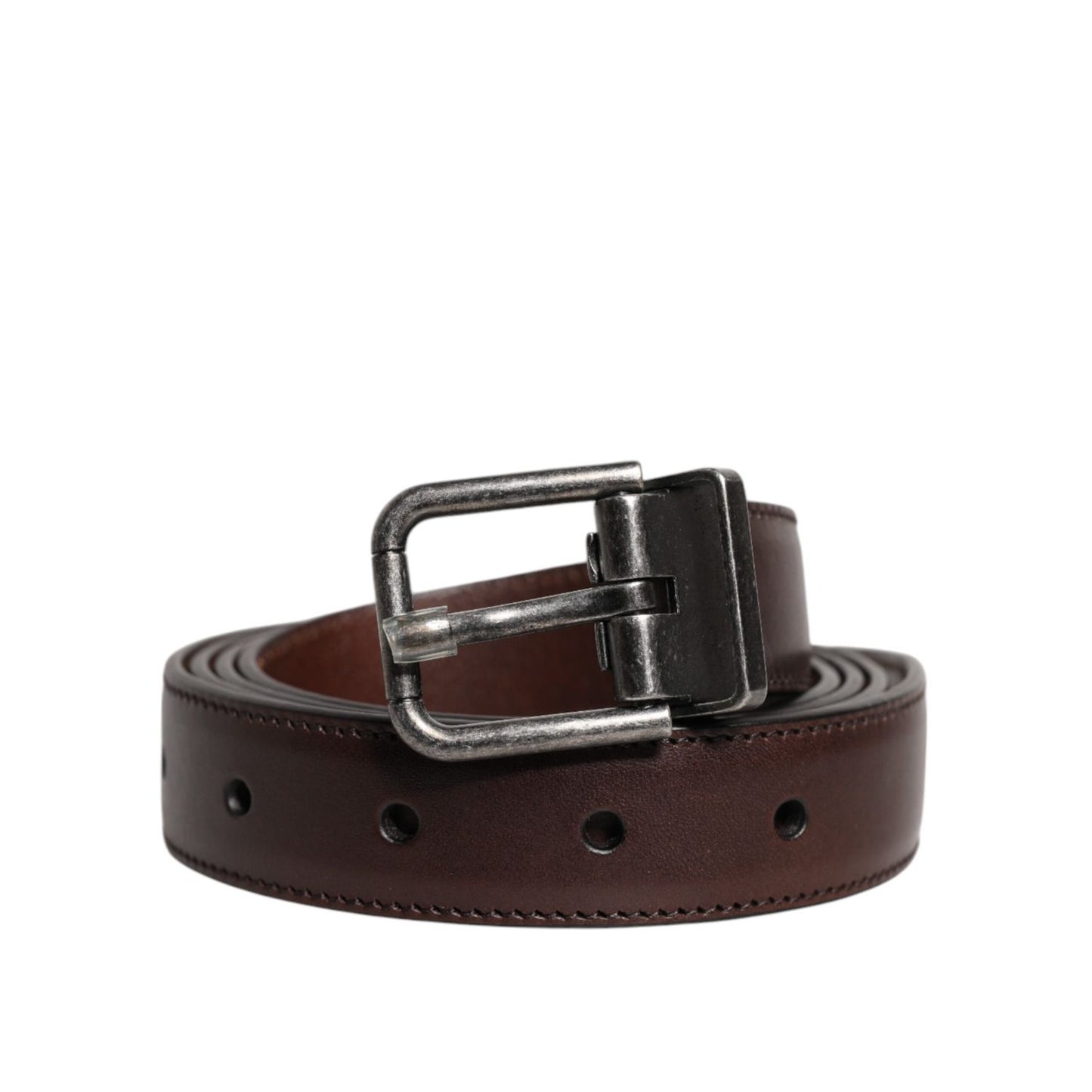 Dolce & Gabbana Dark Brown Leather Antique Silver Buckle Belt Dolce & Gabbana