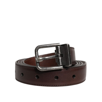 Dolce & Gabbana Dark Brown Leather Antique Silver Buckle Belt Dolce & Gabbana