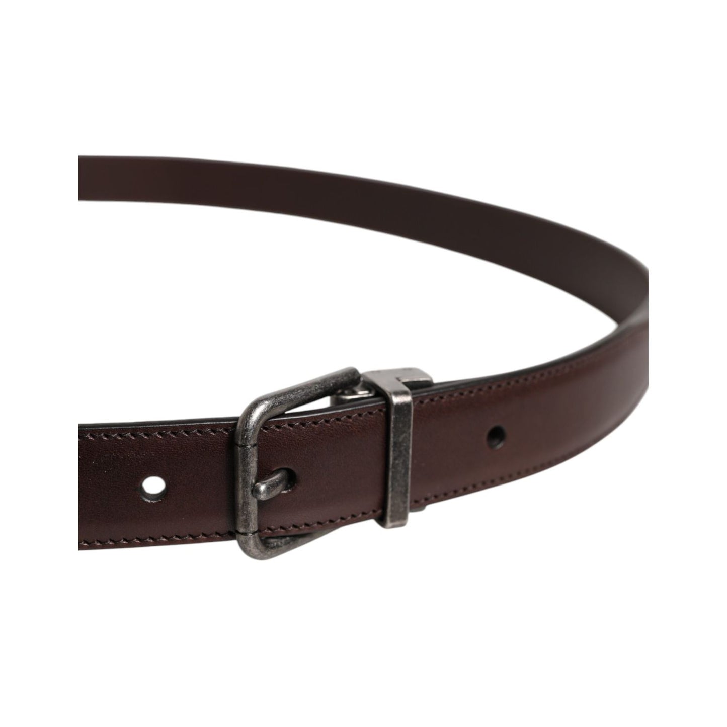 Dolce & Gabbana Dark Brown Leather Antique Silver Buckle Belt Dolce & Gabbana