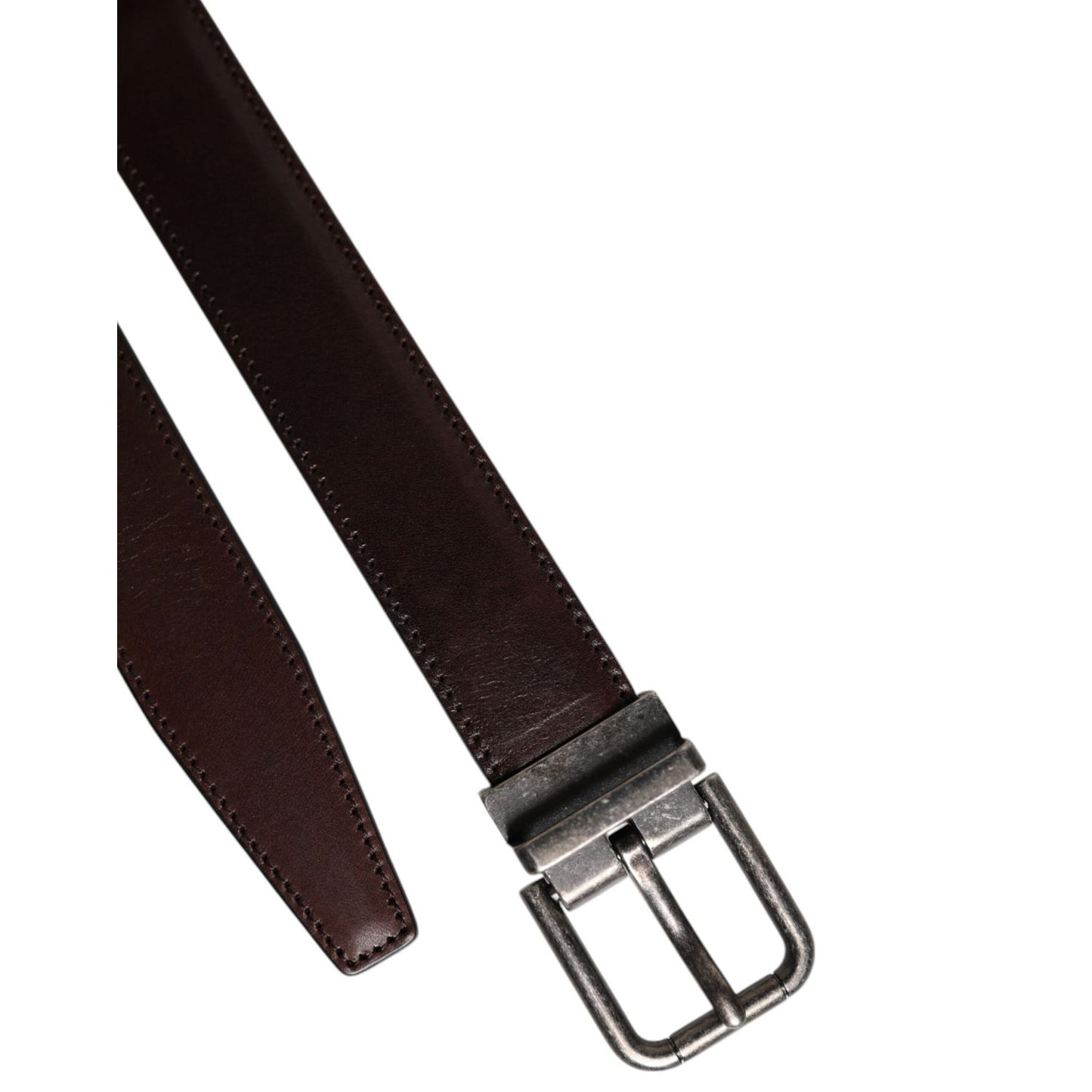 Dolce & Gabbana Dark Brown Leather Antique Silver Buckle Belt Dolce & Gabbana