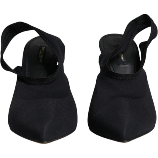 Dolce & Gabbana Dolce & Gabbana Black Jersey Stretch Heels Slingback Shoes LA12063-40