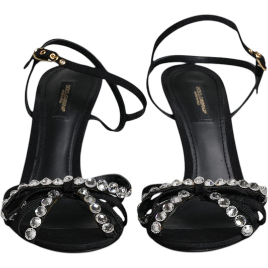 Dolce & Gabbana Dolce & Gabbana Black Leather Crystal Bow KEIRA Sandals Shoes LA12072-39