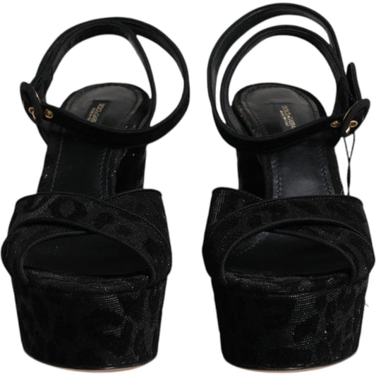 Dolce & Gabbana Dolce & Gabbana Black Leopard Platform Heels Sandals Shoes LA12076-37