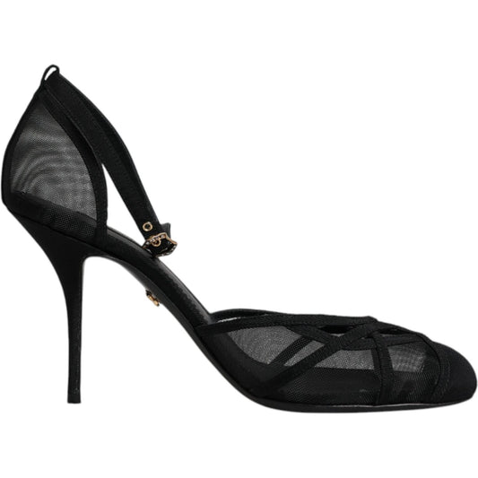 Dolce & Gabbana Dolce & Gabbana Black Mesh Ankle Strap Heels Pumps Shoes LA12074-39