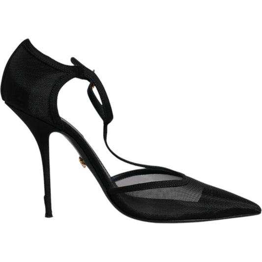 Dolce & Gabbana Dolce & Gabbana Black Mesh T-strap Stiletto High Heels Shoes LA12069-39