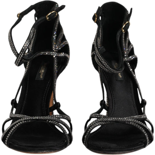 Dolce & Gabbana Dolce & Gabbana Black Strass Ankle Strap Heels Sandals Shoes LA12080-39