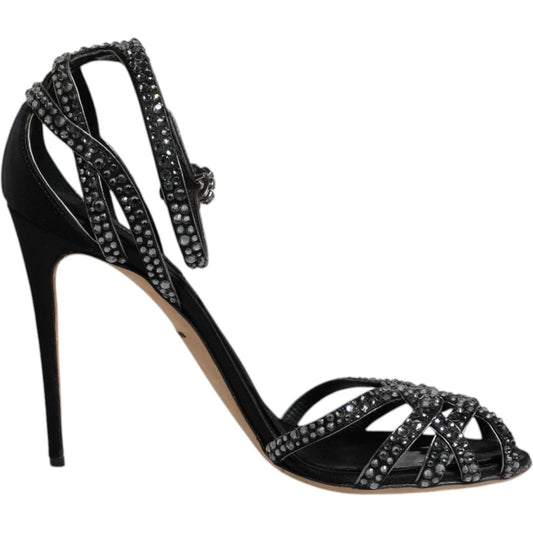 Dolce & Gabbana Dolce & Gabbana Black Strass Ankle Strap Heels Sandals Shoes LA12130-39