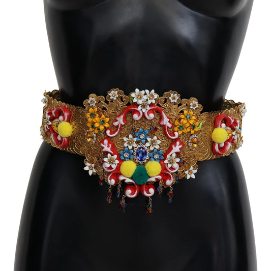 Dolce & Gabbana Gold-Tone Floral Crystal Waist Belt 1728,20% Crystal,5% Wool,67345645728,Belts - Women - Accessories,Brass,Dolce & Gabbana,Gold,IT42|M,Material: 10% Nylon,New with tags,Women Dolce & Gabbana SMY100517-42