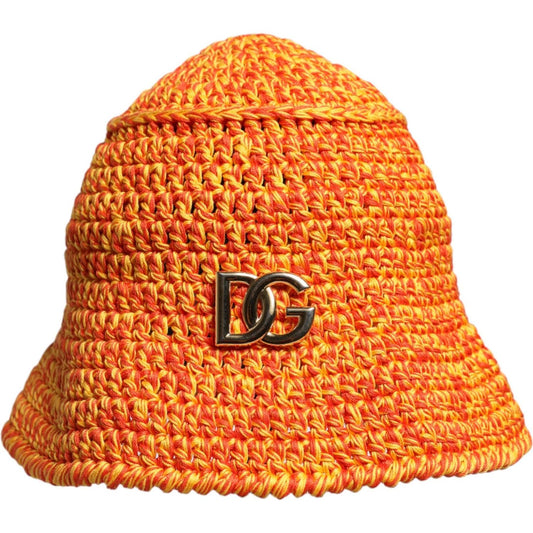 Dolce & GabbanaDolce & Gabbana Orange Cotton Crochet DG Logo Bucket Hat1728,Dolce & Gabbana,Hat - Women - Accessories,Material: 100% Cotton,New with tags,Orange,Women