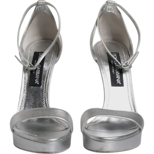 Dolce & Gabbana Dolce & Gabbana Silver Leather Platform Keira Sandals Shoes LA12135-40
