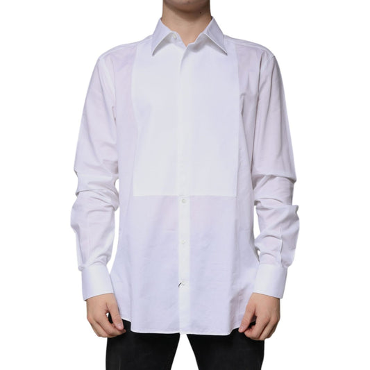 Dolce & Gabbana Dolce & Gabbana White Bib Cotton Poplin GOLD Formal Shirt TSH86505-44