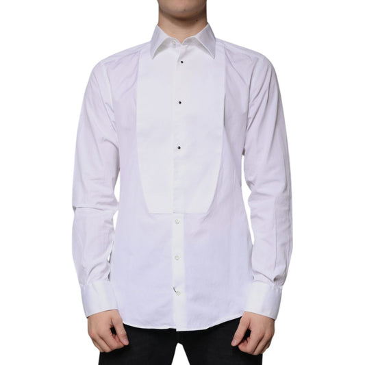 Dolce & Gabbana Dolce & Gabbana White Bib Cotton Poplin GOLD Men Formal Shirt TSH86516-41