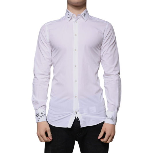 Dolce & Gabbana Dolce & Gabbana White Cotton Logo Formal Men GOLD Dress Shirt TSH86514-39
