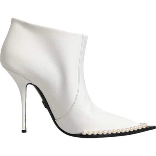 Dolce & Gabbana Dolce & Gabbana White Faux Pearl Leather Pointed Toe Ankle Boot Shoes LA12070-39