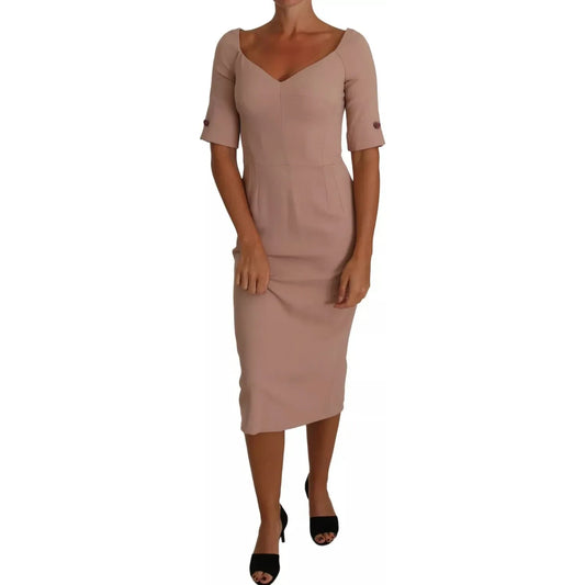 Dolce & Gabbana Dusty Pink Midi Sheath Crystal Buttons Dress 1728,3% elastane,46% acetate,51% viscose,67345645728,Clothing,Dolce & Gabbana,Dresses - Clothing,Dresses - Women - Clothing,IT40|S,Midi - Dresses - Clothing,Pink,Preowned / Defect,Shortsleeve -