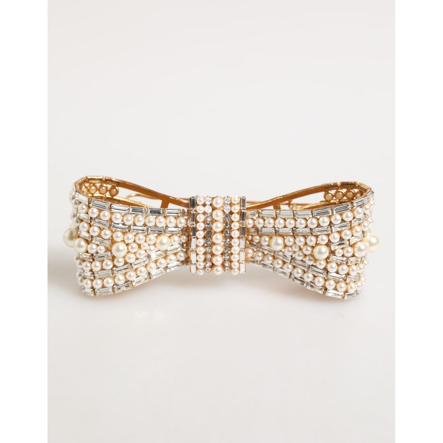 Dolce & Gabbana Gold Brass Glas Crystal Faux Pearl Embellished Brooch