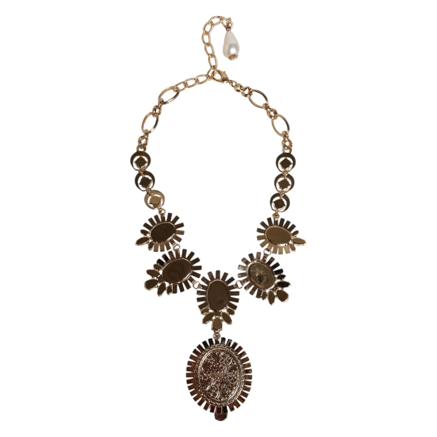 Dolce & Gabbana Gold Brass Pietre Oval Crystal Embellished Necklace