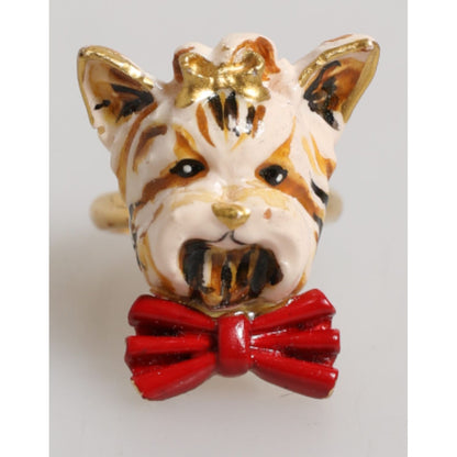 Dolce & Gabbana Gold Brass Resin Beige Dog Pet Accessory Ring