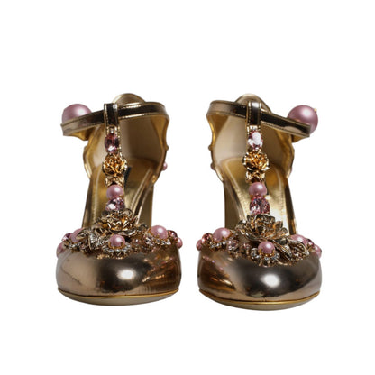Dolce & Gabbana Gold Embellished Vally Heels Sandals Shoes Dolce & Gabbana
