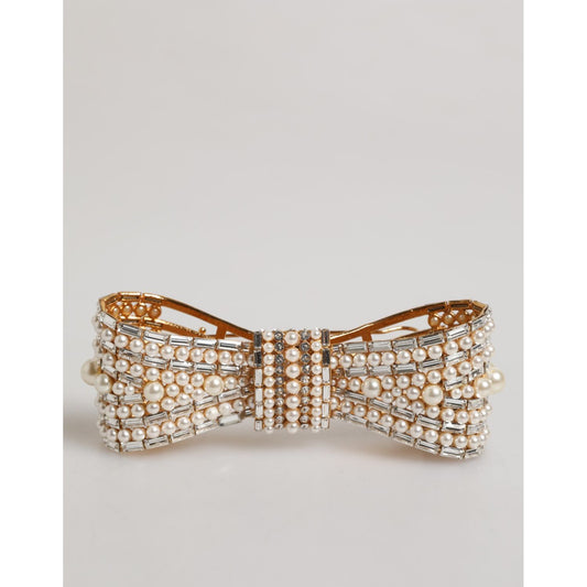 Dolce & Gabbana Gold Tone Brass Bow Crystal FauxPearl Embellished Brooch
