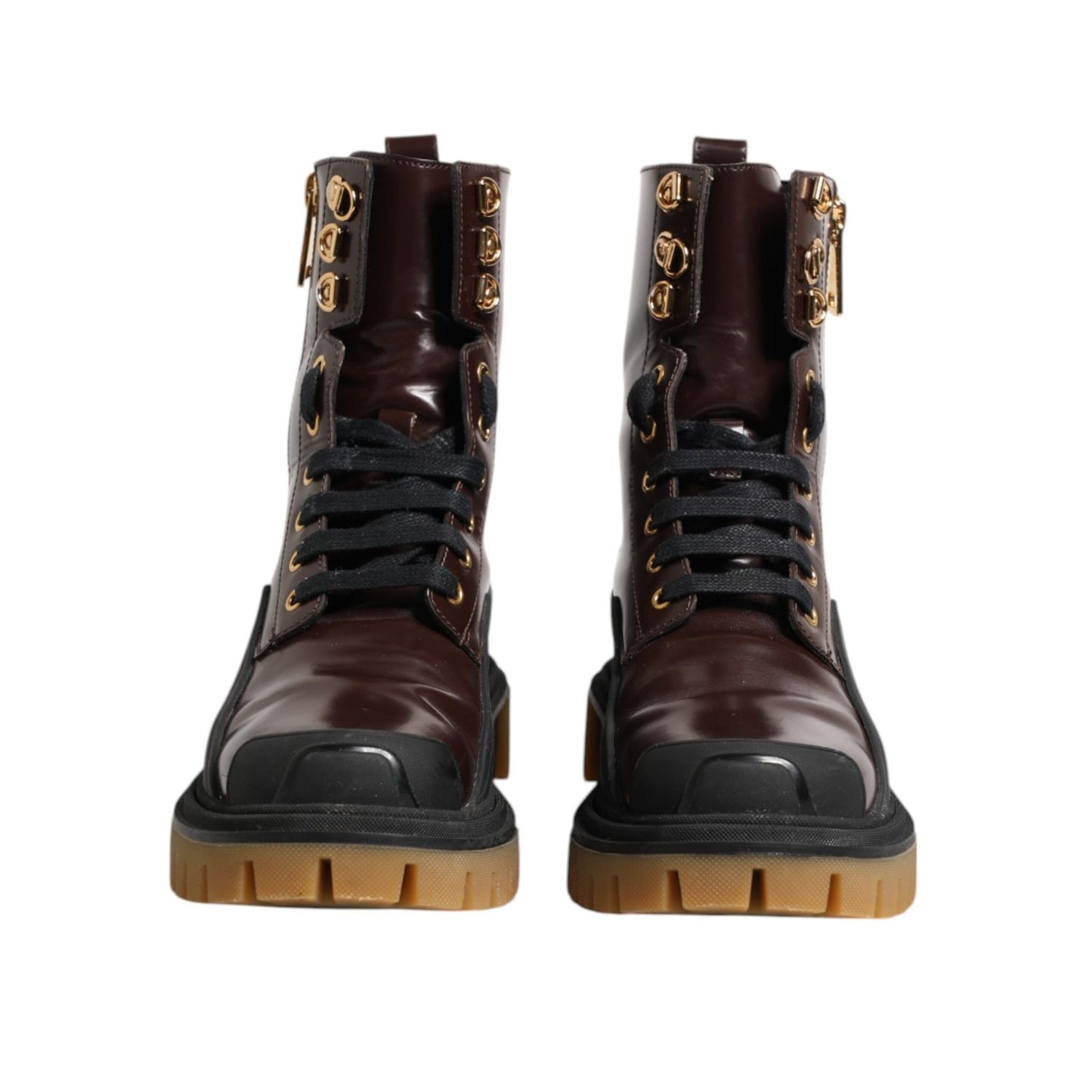 Dolce & Gabbana Maroon Leather Mid Calf Biker Boots Shoes Dolce & Gabbana