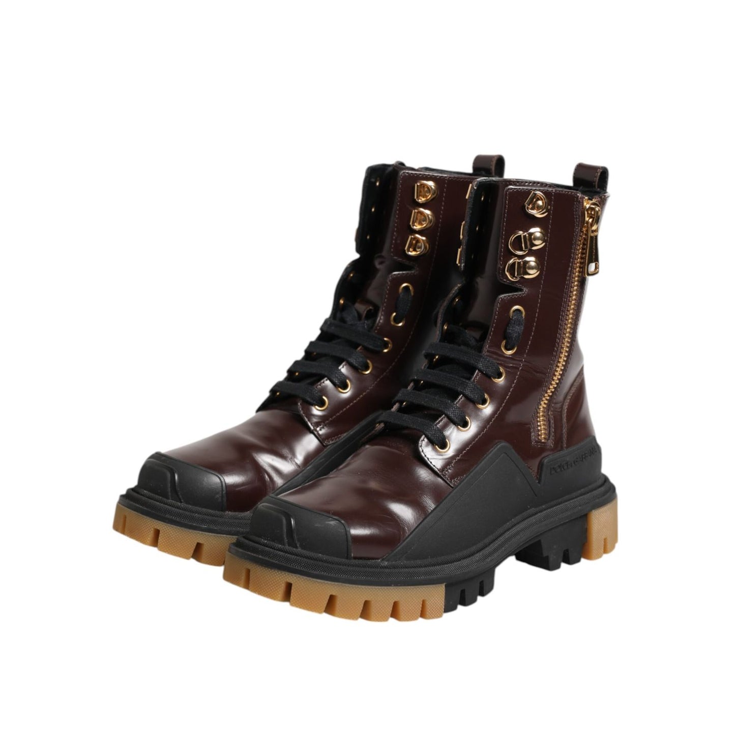 Dolce & Gabbana Maroon Leather Mid Calf Biker Boots Shoes Dolce & Gabbana