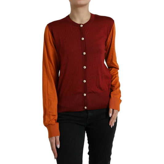Dolce & Gabbana Multicolor Cardigan Color Block Silk Crewneck Sweater 1728,67345645728,Cardigans - Sweaters - Clothing,Clothing,Dolce & Gabbana,IT50 | XXL,Material: 100% Silk,Multicolor,New with tags,Sweaters - Clothing,Sweaters - Women - Clothing,Women,W